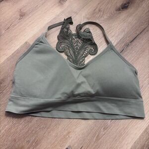 Maurices XL Sage Green Ribbed Seamless Bralette Crochet Lace Back Detail